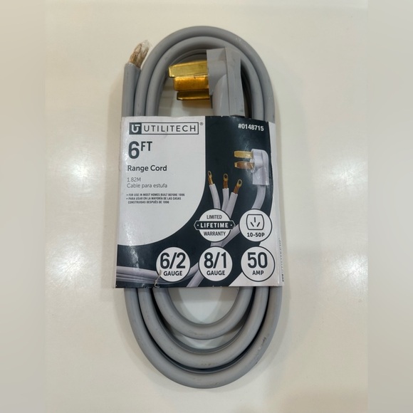 RANGE POWER CORD Utilitech Electric 6Ft Gray Range Cord - Picture 1 of 6
